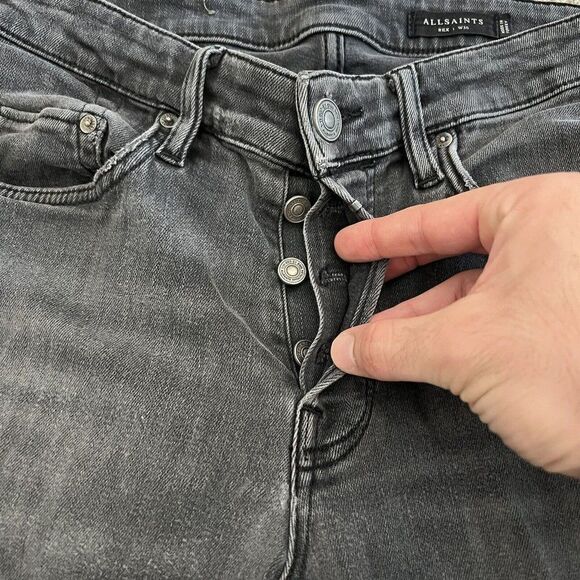 Allsaints Rex Slim Fit Distressed Solid Black Viscose Jeans 30 x 32 Button Fly - Picture 5 of 9